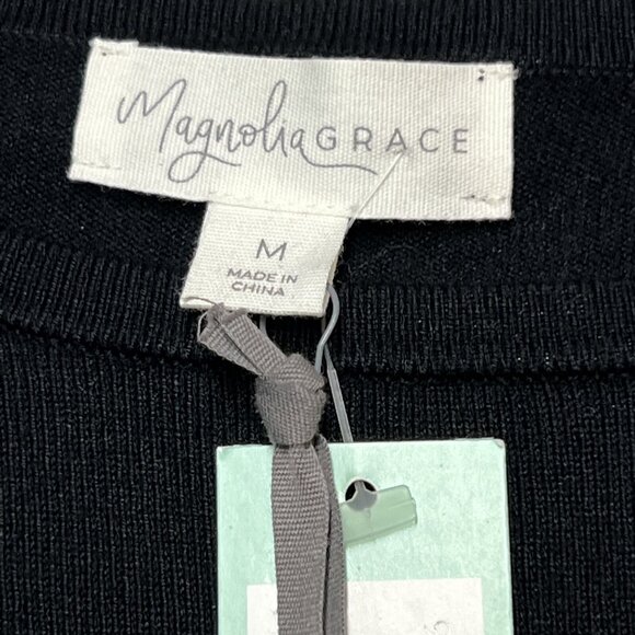 Magnolia Grace Sweater Womens M Black Boat Neck Grommet Studded‎ Sleeves Edgy - Picture 7 of 8